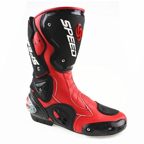 White, Black & Red Speed Leather Motorcycle Boots