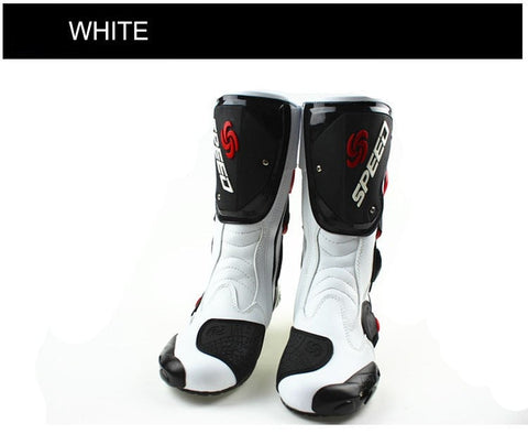 Red, Black & White Speed Leather Motorcycle Boots