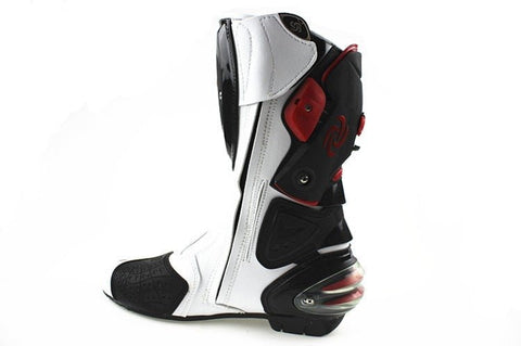 White, Black & Red Speed Leather Motorcycle Boots