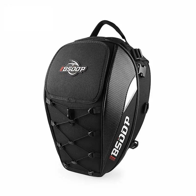 Motorcycle Helmet Backpack & Waterproof Backseat Travel Bag (Black, White, Red & Carbon Fiber)