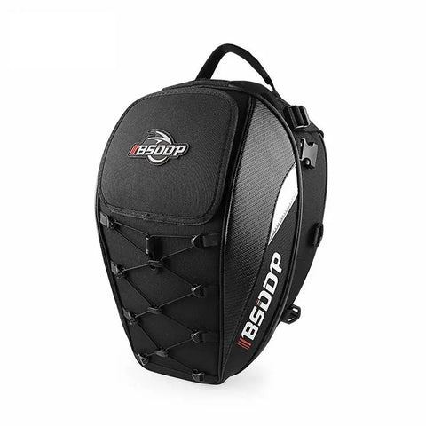 Motorcycle Helmet Backpack & Waterproof Backseat Travel Bag (Black, Red & Carbon Fiber)