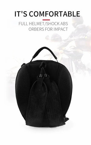 Motorcycle Helmet Backpack & Waterproof Backseat Travel Bag (Black, White, Red & Carbon Fiber)