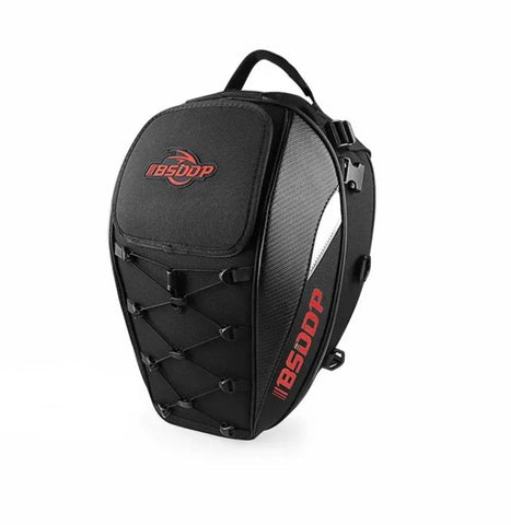 Motorcycle Helmet Backpack & Waterproof Backseat Travel Bag (Black, White, Red & Carbon Fiber)