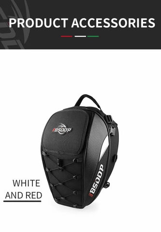 Motorcycle Helmet Backpack & Waterproof Backseat Travel Bag (Black, White, Red & Carbon Fiber)