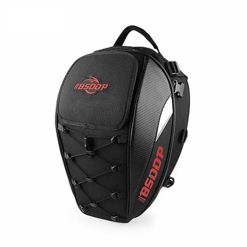 Motorcycle Helmet Backpack & Waterproof Backseat Travel Bag (Black, White, Red & Carbon Fiber)