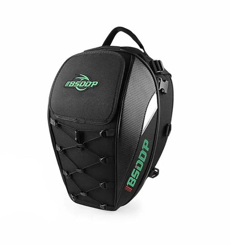 Motorcycle Helmet Backpack & Waterproof Backseat Travel Bag (Black, Green & Carbon Fiber)