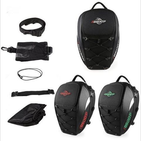 Motorcycle Helmet Backpack & Waterproof Backseat Travel Bag (Black, White, Red & Carbon Fiber)