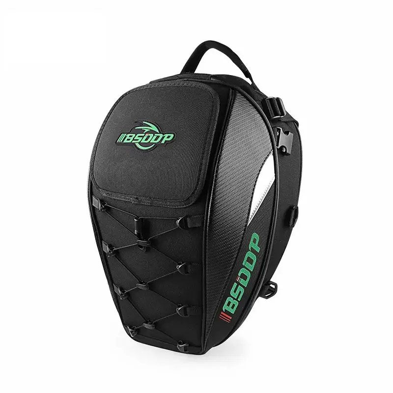 Motorcycle Helmet Backpack & Waterproof Backseat Travel Bag (Black, Green & Carbon Fiber)