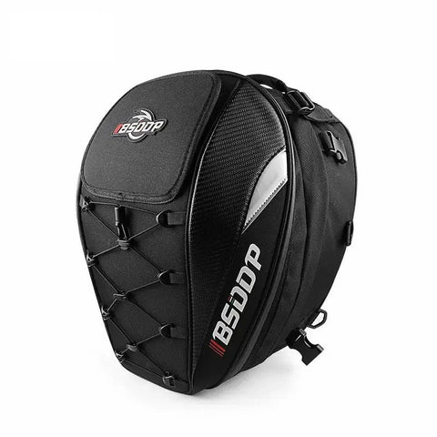 Motorcycle Helmet Backpack & Waterproof Backseat Travel Bag (Black, White, Red & Carbon Fiber)