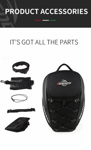 Motorcycle Helmet Backpack & Waterproof Backseat Travel Bag (Black, White, Red & Carbon Fiber)