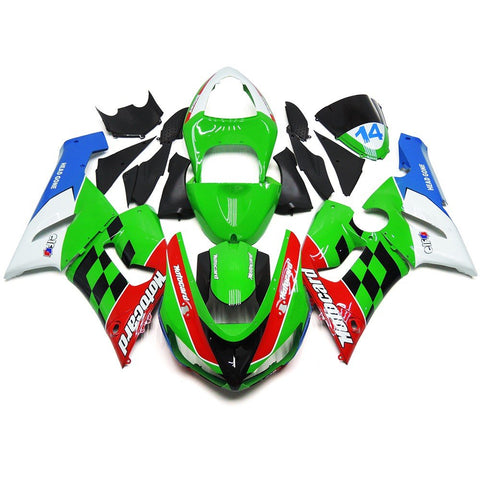 Fairing kit for a Kawasaki ZX6R 636 (2005-2006) Green, Red, Black, White & Blue Motocard