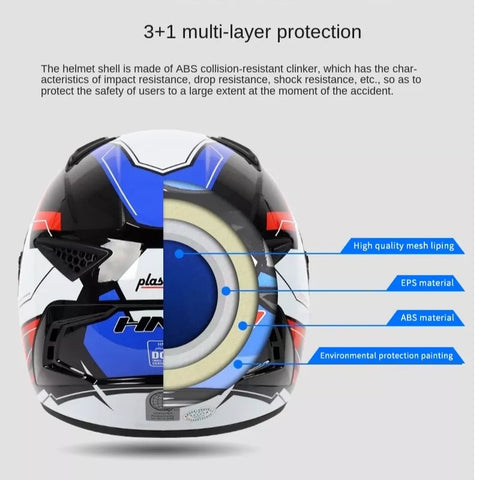 White, Black, Red & Blue HNJ Motorcycle Helmet with Clear Visor