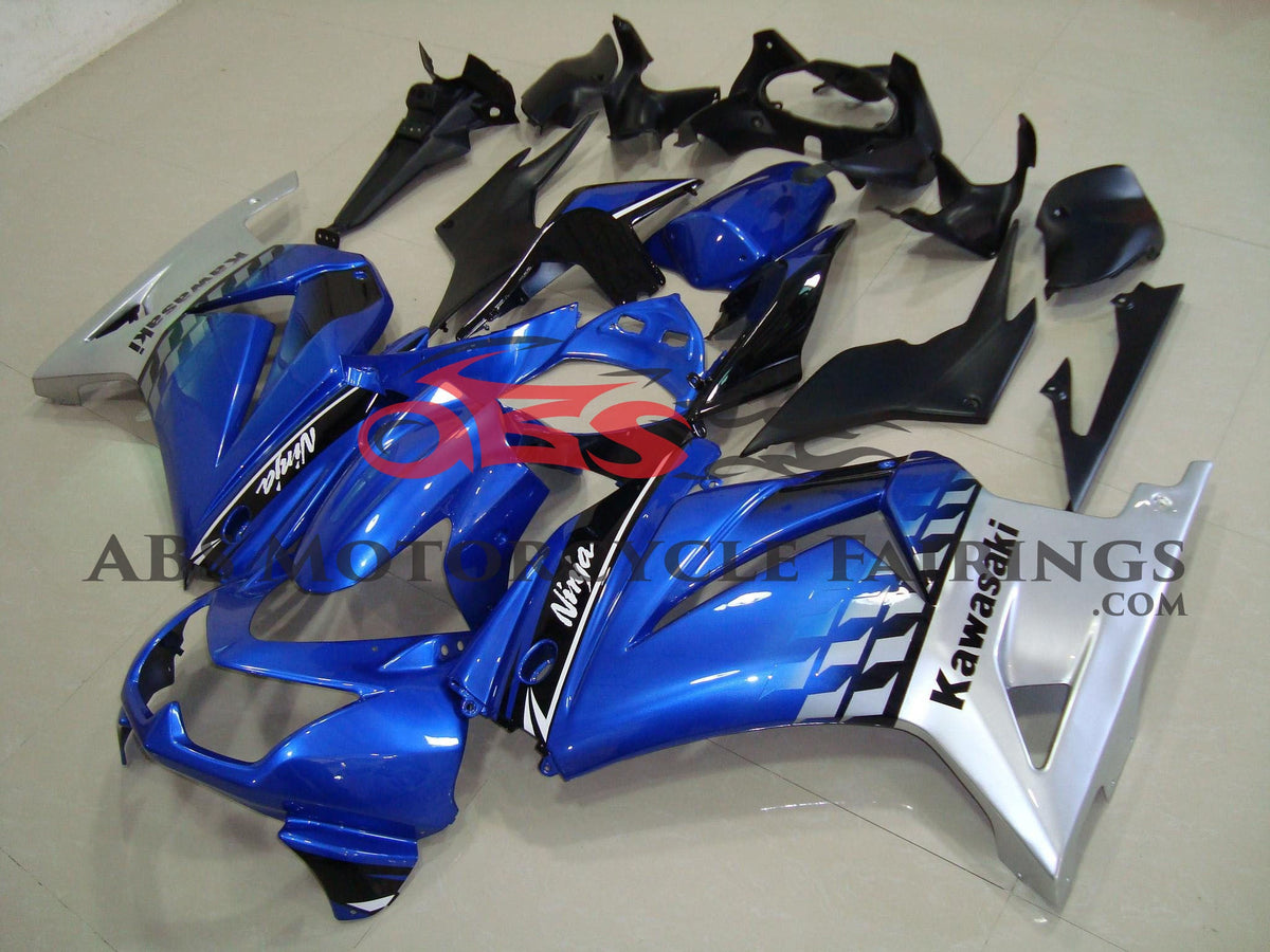 Fairing kit for a Kawasaki Ninja 250R (2008-2013) Blue, Black & Silver