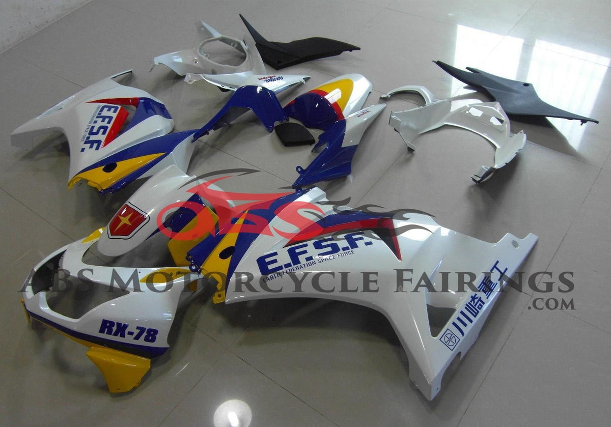 Fairing kit for a Kawasaki Ninja 250R (2008-2013) White, Blue & Yellow EFSF