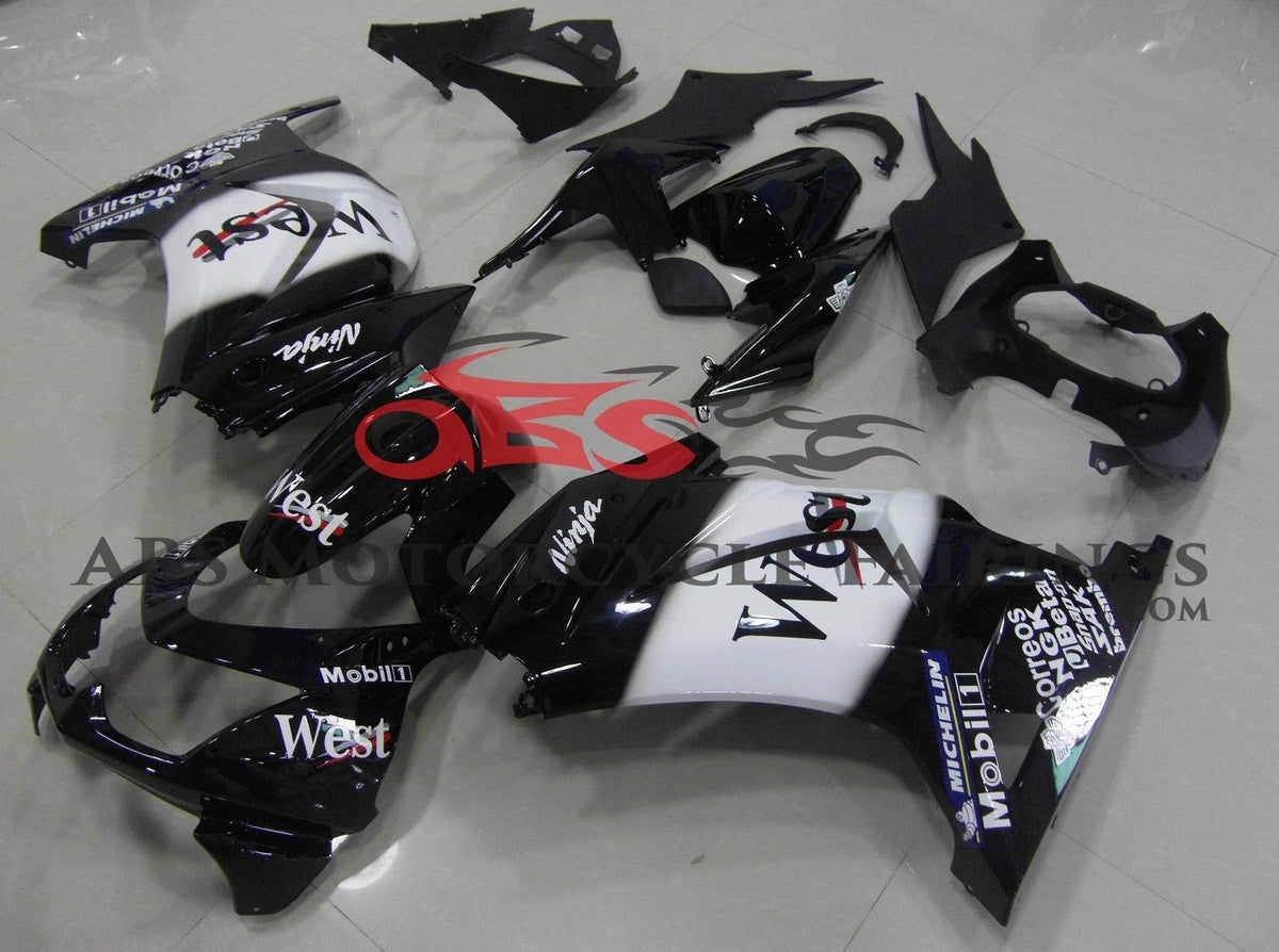 Fairing kit for a Kawasaki Ninja 250R (2008-2013) Black & White West