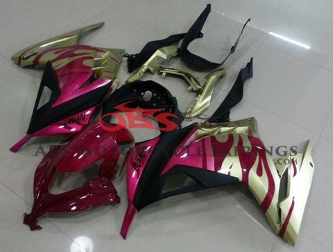 Fairing kit for a Kawasaki Ninja 300 (2013-2017) Gold & Pink Flames