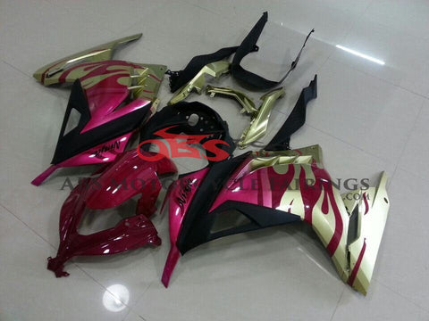 Fairing kit for a Kawasaki Ninja 300 (2013-2017) Gold & Pink Flames