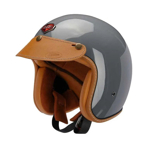 Nardo Gray & Leather Open Face 3/4 Beasley Motorcycle Helmet