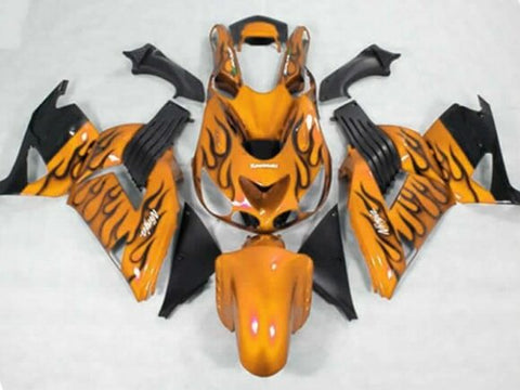 Fairing kit for a Kawasaki Ninja ZX14R (2006-2011) Orange & Black Flames