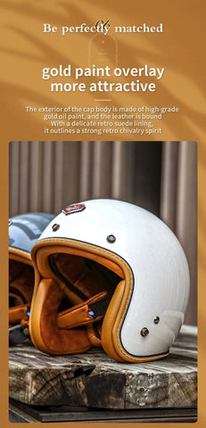 Pearl White & Leather Open Face 3/4 Beasley Motorcycle Helmet