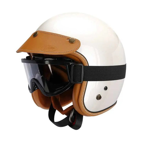 Pearl White & Leather Open Face 3/4 Beasley Motorcycle Helmet