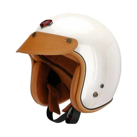 Pearl White & Leather Open Face 3/4 Beasley Motorcycle Helmet