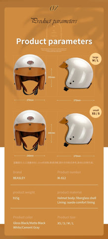 Pearl White & Leather Open Face 3/4 Beasley Motorcycle Helmet