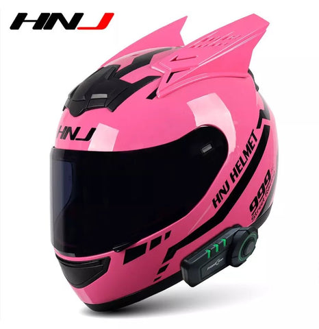 Pink Warrior 999 HNJ Motorcycle Helmet with Horns & Clear Visor