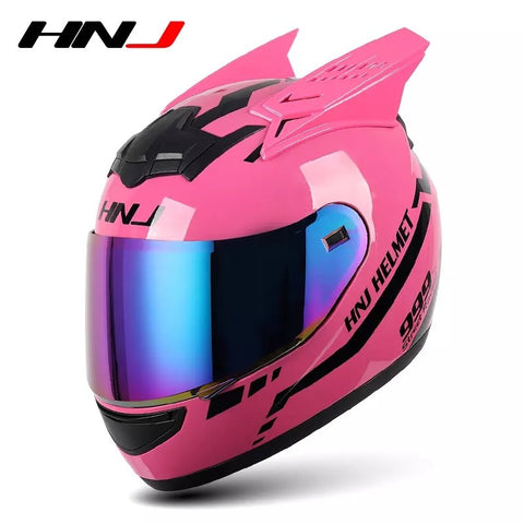 Pink Warrior 999 HNJ Motorcycle Helmet with Horns & Clear Visor