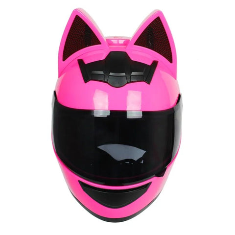 Pink HNJ Motorcycle Helmet with Cat Ears & Black Visor