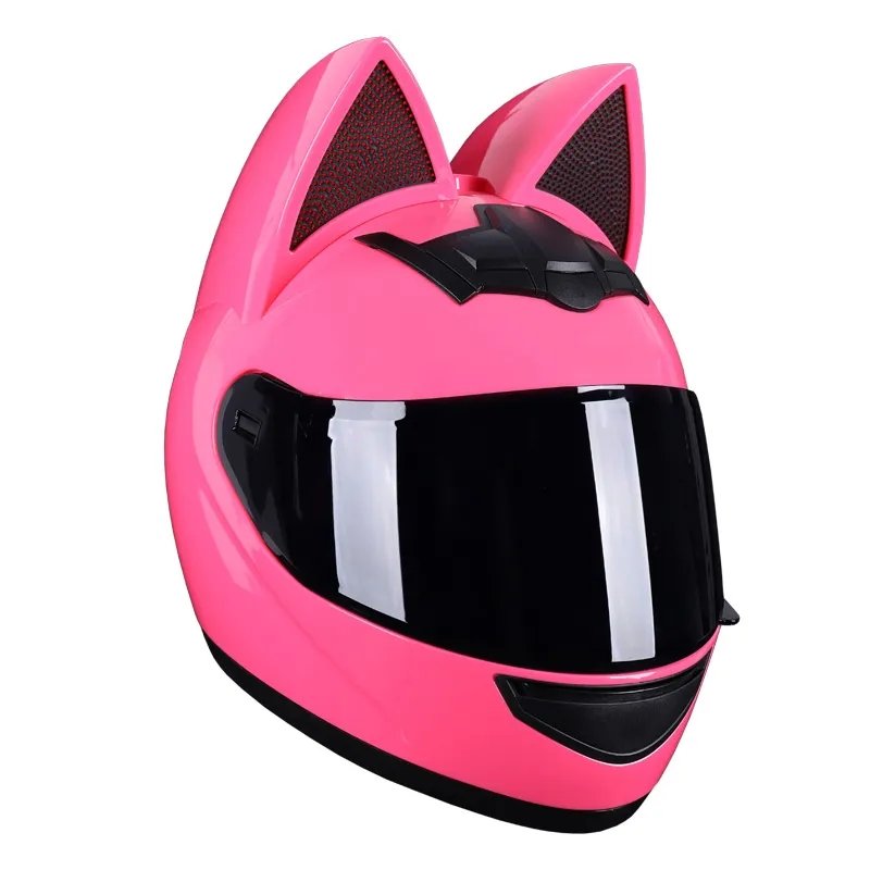 Pink HNJ Motorcycle Helmet with Cat Ears & Black Visor