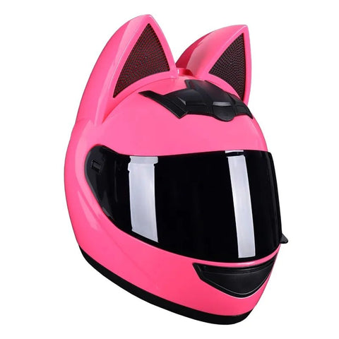 Pink HNJ Motorcycle Helmet with Cat Ears & Gold Visor