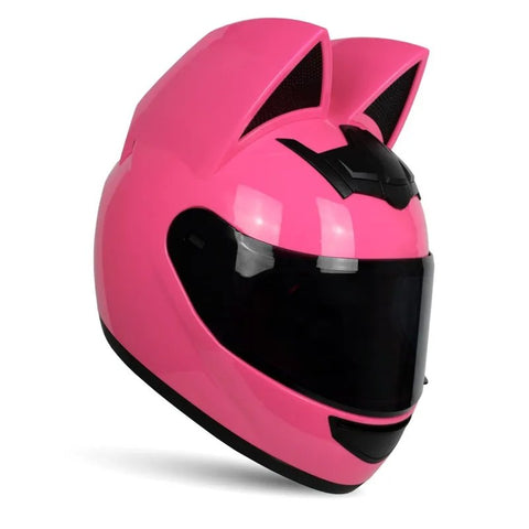 Pink HNJ Motorcycle Helmet with Cat Ears & Black Visor