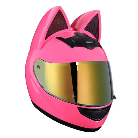 Pink HNJ Motorcycle Helmet with Cat Ears & Black Visor