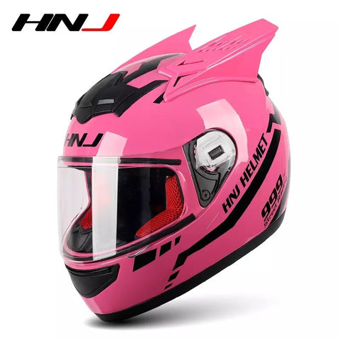 Pink Warrior 999 HNJ Motorcycle Helmet with Horns & Clear Visor