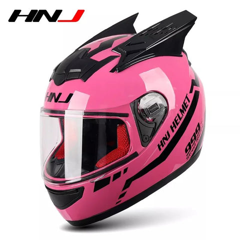 Pink & Black Warrior 999 HNJ Motorcycle Helmet with Horns