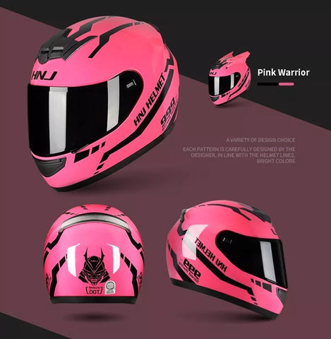 Pink & Black Warrior 999 HNJ Motorcycle Helmet with Horns