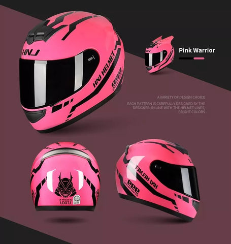 Pink Warrior 999 HNJ Motorcycle Helmet with Horns & Clear Visor