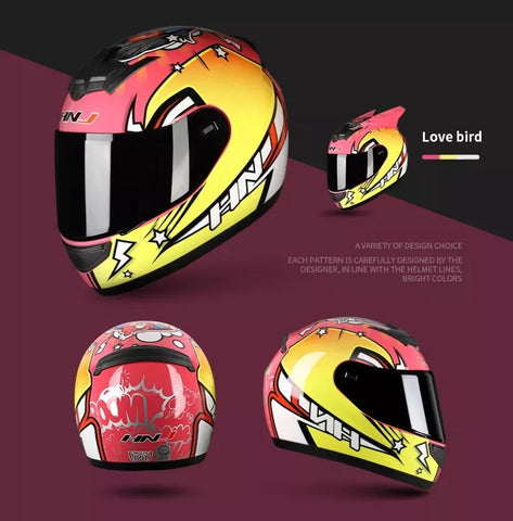 Pink & Yellow Love Bird HNJ Motorcycle Helmet