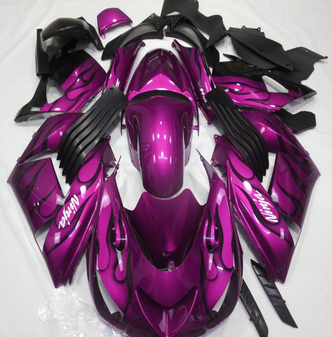 Fairing kit for a Kawasaki Ninja ZX14R (2006-2011) Pink & Black Flames