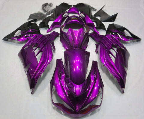 Fairing kit for a Kawasaki Ninja ZX14R (2012-2021) Purple & Black Flames