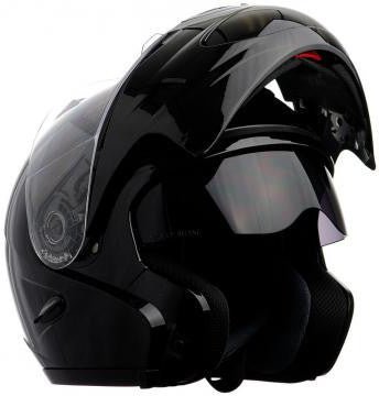 Double Retractable Visor Modular Gloss Black Kings Motorcycle Helmet - RF18BG