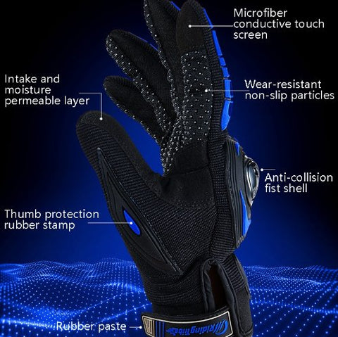 Blue, Black RT Motorcycle Gloves