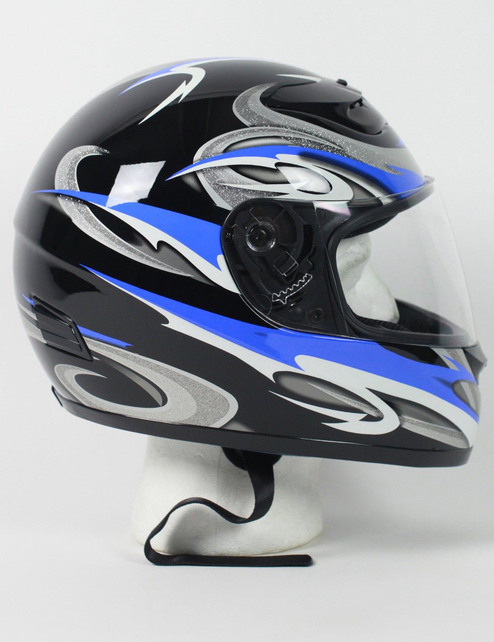 Full Face Black, Blue, Silver & White Kings Motorcycle Helmet - RZ80RG