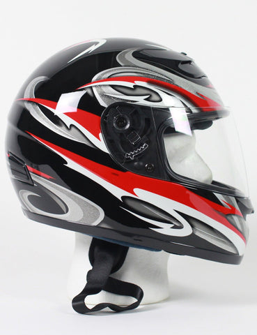 Full Face Black, Red, Silver & White Kings Motorcycle Helmet - RZ80RG