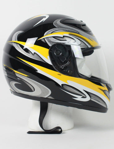 Full Face Black, Yellow, Silver & White Kings Motorcycle Helmet - RZ80RG