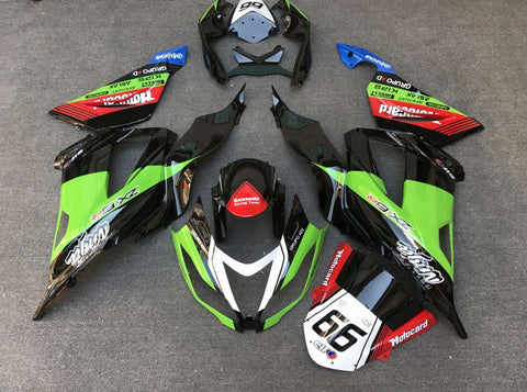 Fairing kit for a Kawasaki ZX6R 636 (2013-2018) Black, Green, Red & White 66