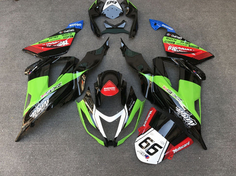 Fairing kit for a Kawasaki ZX6R 636 (2013-2018) Black, Green, Red & White 66