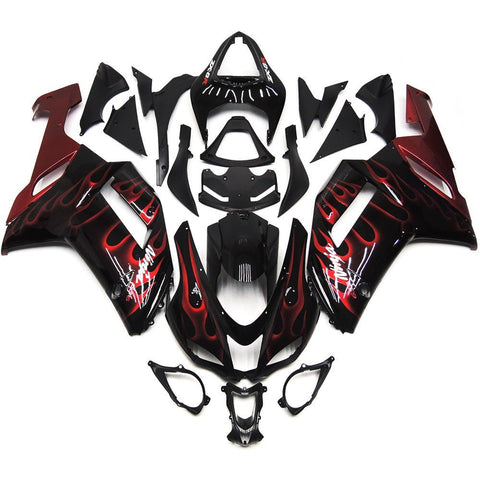 Fairing kit for a Kawasaki Ninja ZX6R 636 (2007-2008) Black, White & Red Flames