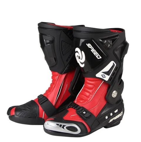 Black & White Tall Speed Leather Motorcycle Boots